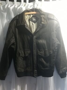 Men's Black Leather Bomber Jacket